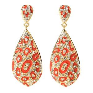 Coral Teardrop Earrings with Austrian Crystals